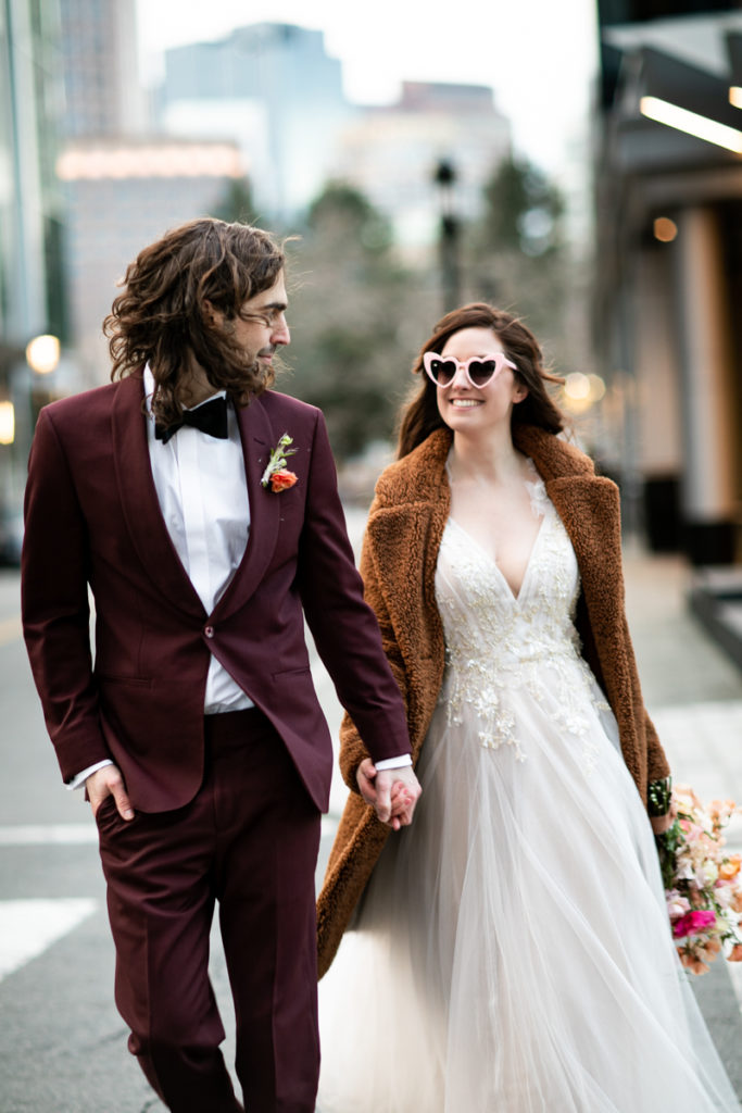 Husband and Wife Explore Downton Boston Seaport District after their elopement ceremony
