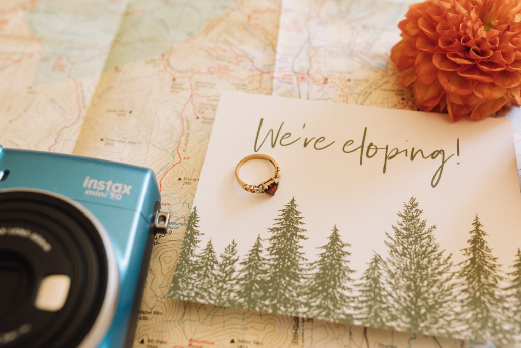 Invitation details of an elopement day in the White Mountains in New England